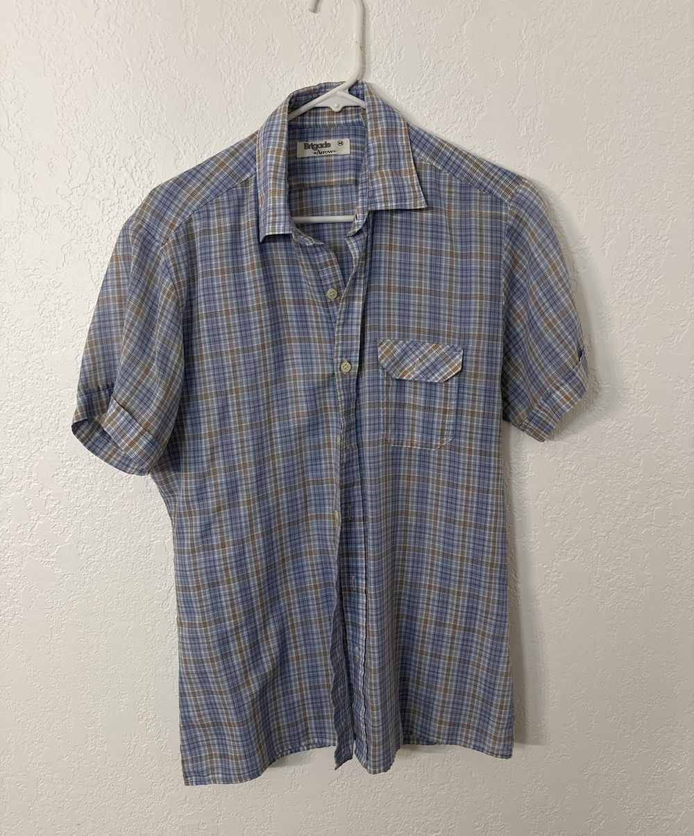 Vintage 70s Arrow Brigade Plaid Button Up Shirt Men's M